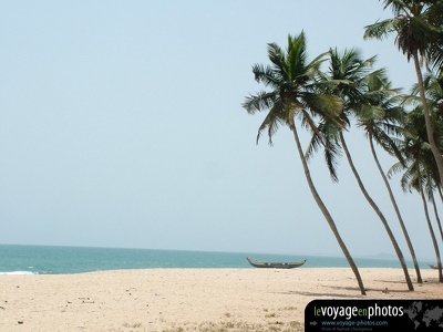 paysage-paradisiaque-Afrique-Ghana-Cape Coast - Plage palmiers pirogue
